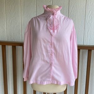 Pink & white stripes vintage blouse Claudia brand made in the USA lettuce trim